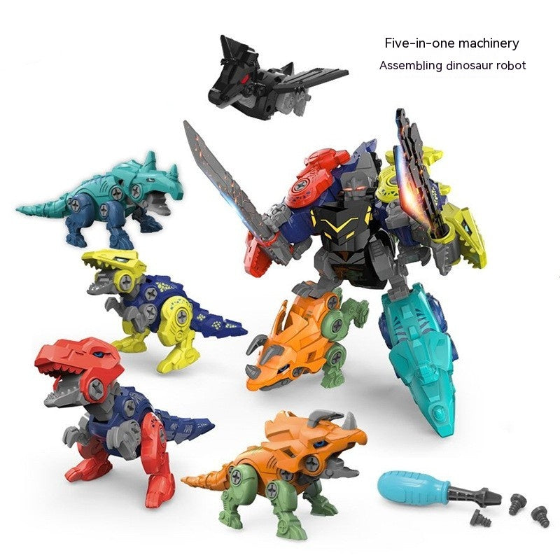 Children's Puzzle DIY Assembled Dinosaur New Five-in-one Robot Toy